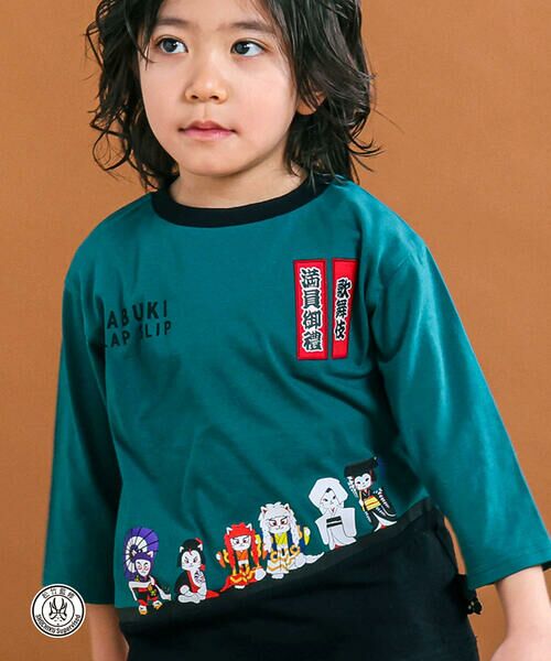 SLAP SLIP / スラップ スリップ Tシャツ | 【歌舞伎コラボ】ネコ歌舞伎切り替え7分丈天竺Ｔシャツ(80~130cm) | 詳細3