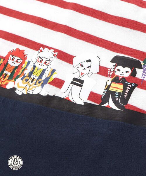 SLAP SLIP / スラップ スリップ Tシャツ | 【歌舞伎コラボ】ネコ歌舞伎切り替え7分丈天竺Ｔシャツ(80~130cm) | 詳細14
