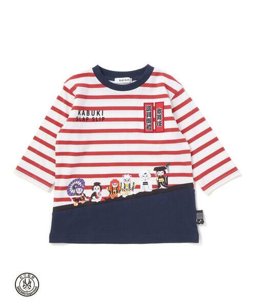 SLAP SLIP / スラップ スリップ Tシャツ | 【歌舞伎コラボ】ネコ歌舞伎切り替え7分丈天竺Ｔシャツ(80~130cm) | 詳細7