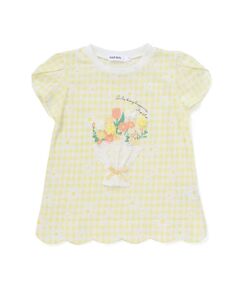 SLAP SLIP / スラップ スリップ Tシャツ | 【お揃い】花モチーフ付き裾スカラップ天竺半袖Tシャツ(80~130cm)