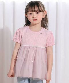 SLAP SLIP / スラップ スリップ Tシャツ | 花柄チュールドッキング天竺Ｔシャツ(80~130cm)