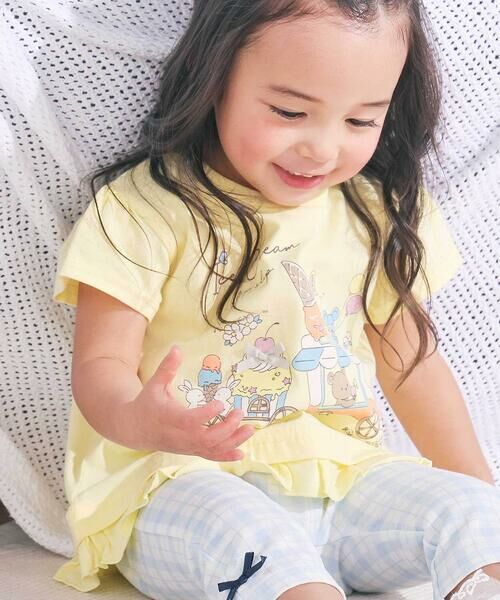 SLAP SLIP / スラップ スリップ Tシャツ | 【スララク/防汚加工/オーガニックコットン】ときめき女の子半袖Tシャツ(80~130cm)（黄色×森のアイス屋さん×裾フリル）