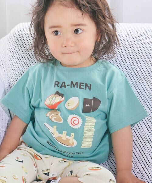 SLAP SLIP / スラップ スリップ Tシャツ | 【スララク/防汚加工/オーガニックコットン】わくわく男の子半袖Tシャツ(80~130cm)（グリーン×ラーメン）