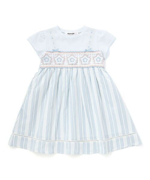 SLAP SLIP / スラップ スリップ ミニ丈・ひざ丈ワンピース | 【お揃い】かぎ編み風レースビスチェドッキング天竺ワンピース(80~130cm)（ブルー系）