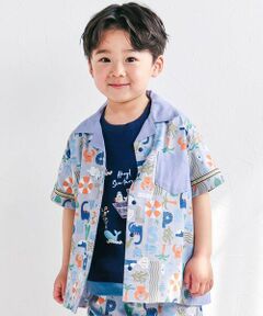SLAP SLIP / スラップ スリップ Tシャツ | 【接触冷感/お揃い】海の生き物恐竜果物総柄切り替え半袖シャツ(80~130cm)