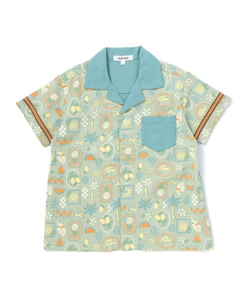 SLAP SLIP / スラップ スリップ Tシャツ | 【接触冷感/お揃い】海の生き物恐竜果物総柄切り替え半袖シャツ(80~130cm)（グリーン系）