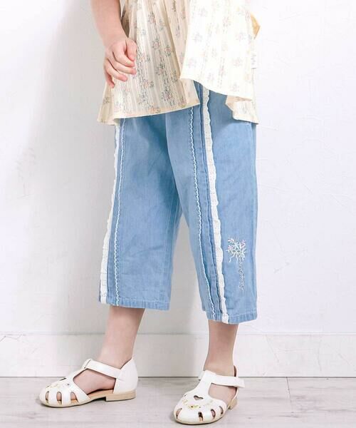 SLAP SLIP / スラップ スリップ ショート・ハーフ・半端丈パンツ | ウエストリボン付き7分丈リラックスパンツ(90~130cm)（ブルー）