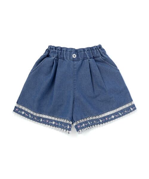 SLAP SLIP / スラップ スリップ ショート・ハーフ・半端丈パンツ | 裾レース刺しゅう入りデニムショートパンツ(90~130cm)（ネイビー）