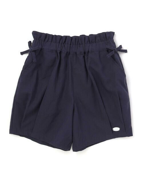 SLAP SLIP / スラップ スリップ ショート・ハーフ・半端丈パンツ | 【接触冷感/お揃い】無地+総柄タック入りショートパンツ(90~130cm)（ネイビー）