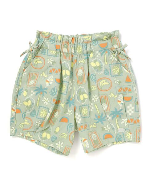 SLAP SLIP / スラップ スリップ ショート・ハーフ・半端丈パンツ | 【接触冷感/お揃い】無地+総柄タック入りショートパンツ(90~130cm)（グリーン系）