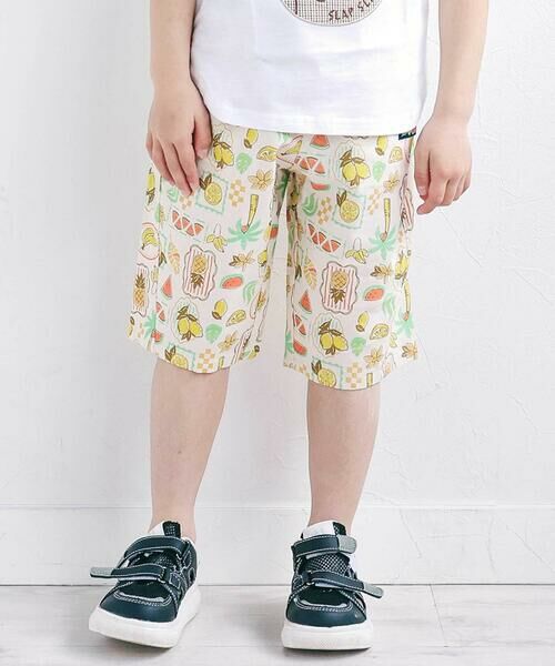 SLAP SLIP / スラップ スリップ ショート・ハーフ・半端丈パンツ | 【接触冷感/お揃い】無地+総柄5.5分丈パンツ(80~130cm)（イエロー系）