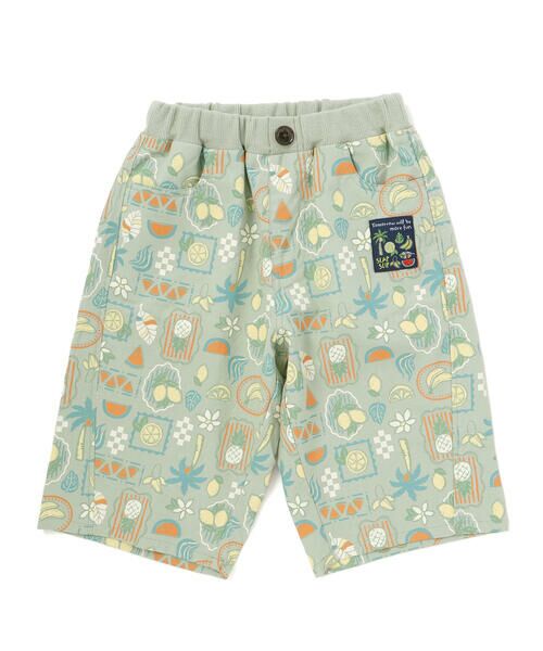 SLAP SLIP / スラップ スリップ ショート・ハーフ・半端丈パンツ | 【接触冷感/お揃い】無地+総柄5.5分丈パンツ(80~130cm)（グリーン系）