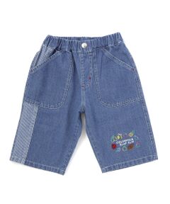 SLAP SLIP / スラップ スリップ デニムパンツ | フルーツ昆虫パッチストライプ切り替え5.5分丈デニムパンツ(80~130cm)