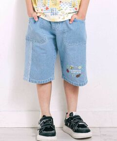 SLAP SLIP / スラップ スリップ デニムパンツ | フルーツ昆虫パッチストライプ切り替え5.5分丈デニムパンツ(80~130cm)