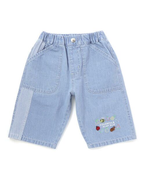 SLAP SLIP / スラップ スリップ デニムパンツ | フルーツ昆虫パッチストライプ切り替え5.5分丈デニムパンツ(80~130cm) | 詳細12