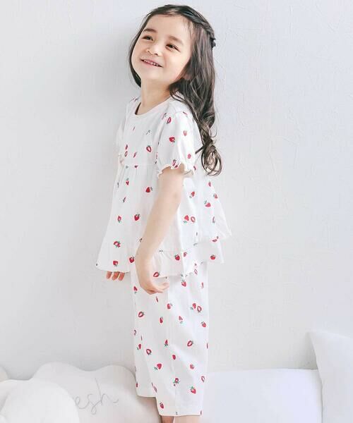 SLAP SLIP / スラップ スリップ ルームウェア | 【スララク/腹巻き一体型/防汚加工】みんな快眠！半袖みんみんパジャマ上下セット(80~130cm)（ホワイト×いちご×フリル）
