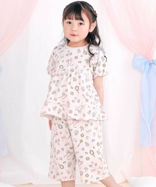 SLAP SLIP / スラップ スリップ ルームウェア | 【スララク/腹巻き一体型/防汚加工】みんな快眠！半袖みんみんパジャマ上下セット(80~130cm)（ピンク×夢見るプリンセス×フリル）