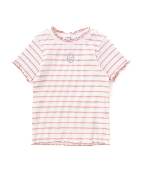 SLAP SLIP / スラップ スリップ Tシャツ | ボーダー&花柄テレコ半袖Tシャツ(80~130cm)（ピンク系）