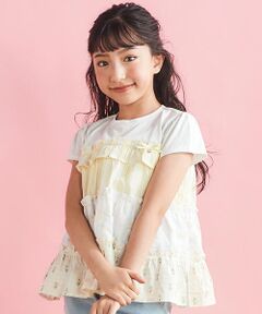 SLAP SLIP / スラップ スリップ Tシャツ | 【お揃い】ストライプ総柄切り替えティアード天竺半袖Tシャツ(80~130cm)