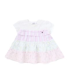 SLAP SLIP / スラップ スリップ Tシャツ | 【お揃い】ストライプ総柄切り替えティアード天竺半袖Tシャツ(80~130cm)