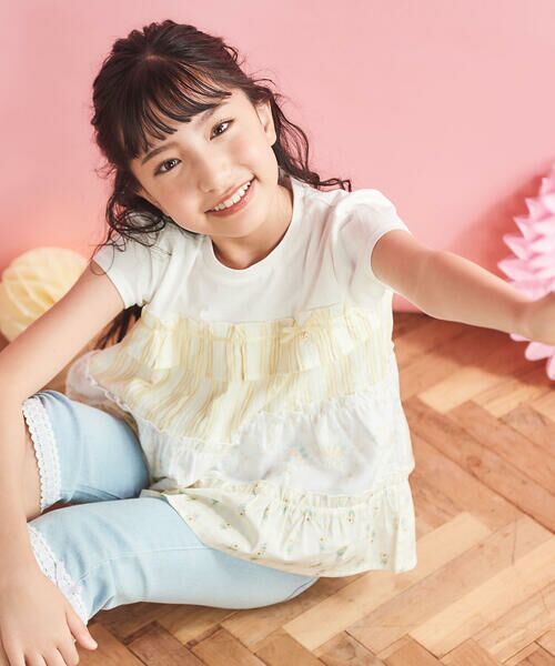 SLAP SLIP / スラップ スリップ Tシャツ | 【お揃い】ストライプ総柄切り替えティアード天竺半袖Tシャツ(80~130cm) | 詳細2