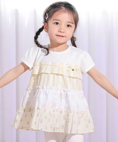 SLAP SLIP / スラップ スリップ Tシャツ | 【お揃い】ストライプ総柄切り替えティアード天竺半袖Tシャツ(80~130cm) | 詳細4