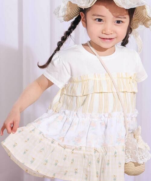 SLAP SLIP / スラップ スリップ Tシャツ | 【お揃い】ストライプ総柄切り替えティアード天竺半袖Tシャツ(80~130cm) | 詳細5