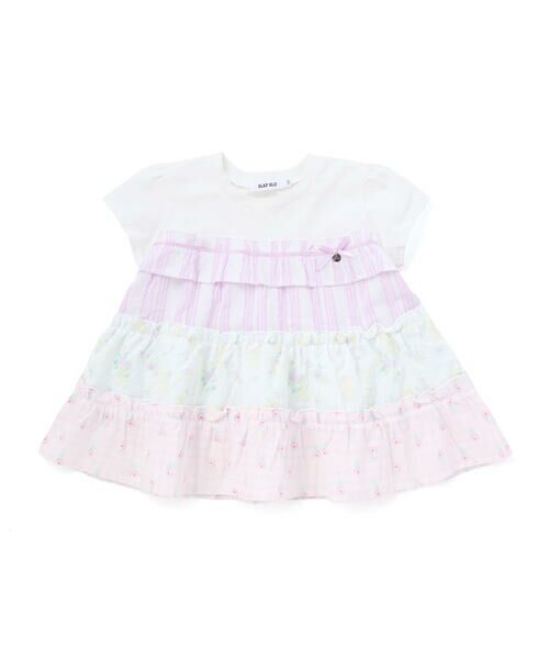 SLAP SLIP / スラップ スリップ Tシャツ | 【お揃い】ストライプ総柄切り替えティアード天竺半袖Tシャツ(80~130cm)（パープル系）