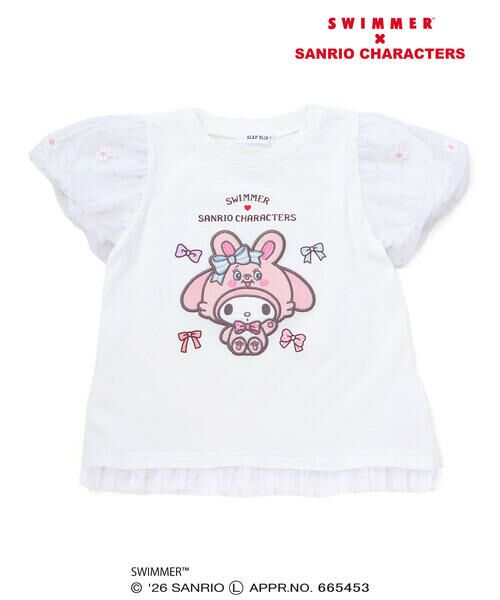 SLAP SLIP / スラップ スリップ Tシャツ | 【SWIMMERxサンリオキャラクターズxSLAPSLIP】パフスリーブレーシ−天竺半袖Tシャツ(80~130cm)(ホワイト)