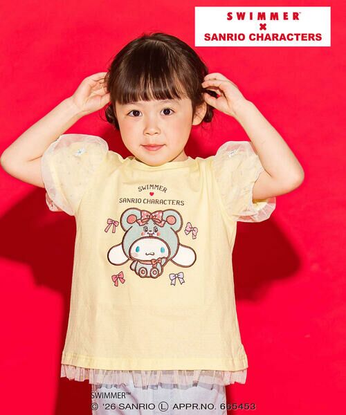 SLAP SLIP / スラップ スリップ Tシャツ | 【SWIMMERxサンリオキャラクターズxSLAPSLIP】パフスリーブレーシ−天竺半袖Tシャツ(80~130cm)(イエロー)