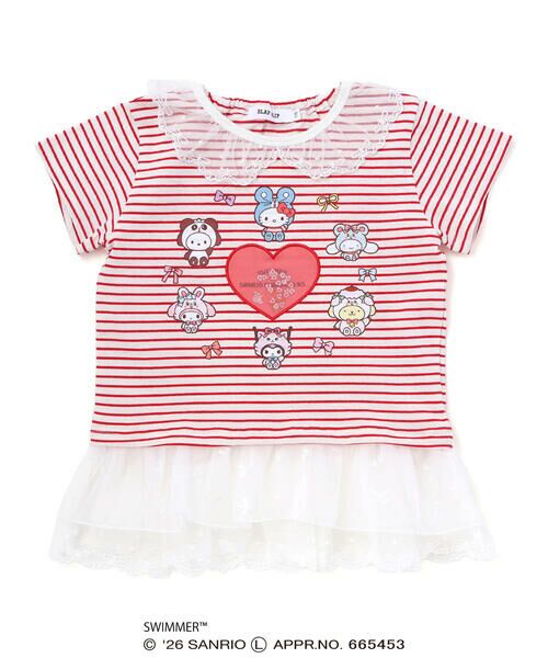 SLAP SLIP / スラップ スリップ Tシャツ | 【SWIMMERｘサンリオキャラクターズｘSLAPSLIP】ボーダー裾フリル襟レース天竺半袖Tシャツ(80~130cm) | 詳細4