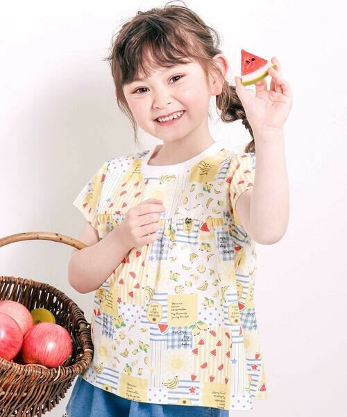 SLAP SLIP / スラップ スリップ Tシャツ | 【お揃い】バルーン宝石アイス果物総柄プリントフレア半袖Tシャツ(80~130cm)（イエロー系）