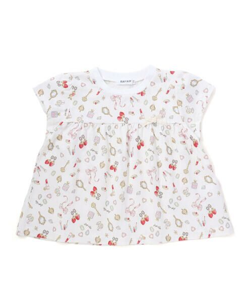 SLAP SLIP / スラップ スリップ Tシャツ | 【お揃い】バルーン宝石アイス果物総柄プリントフレア半袖Tシャツ(80~130cm)（オフホワイト系）