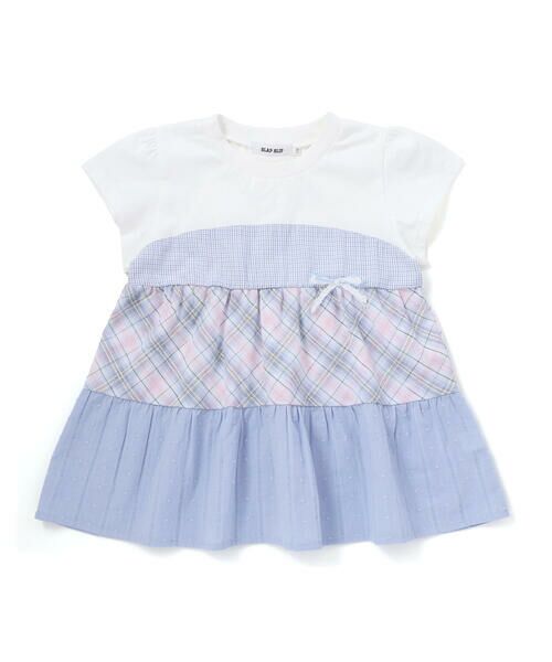 SLAP SLIP / スラップ スリップ Tシャツ | 【お揃い】マドラスチェックティアード半袖Tシャツ(80~130cm)（ブルー系）