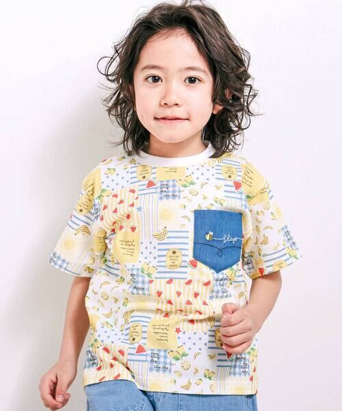 SLAP SLIP / スラップ スリップ Tシャツ | 総柄プリント胸ポケット刺しゅう半袖Tシャツ(80~130cm)（イエロー系）
