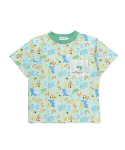 SLAP SLIP / スラップ スリップ Tシャツ | 総柄プリント胸ポケット刺しゅう半袖Tシャツ(80~130cm)（グリーン系）