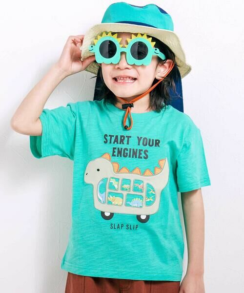SLAP SLIP / スラップ スリップ Tシャツ | 窓からいっぱいパッチ半袖Tシャツ(80~130cm)（グリーン）