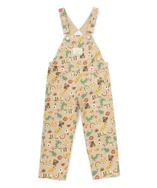 SLAP SLIP / スラップ スリップ サロペット・オールインワン | 恐竜くるま宇宙船総柄7分丈サロペット(80~110cm)（ベージュ系）