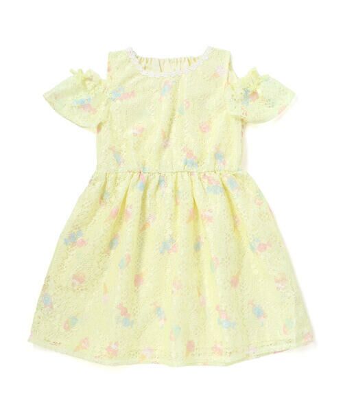 SLAP SLIP / スラップ スリップ ミニ丈・ひざ丈ワンピース | 【お揃い】花柄レースアイス総柄肩明きワンピース(90~130cm)（イエロー系）