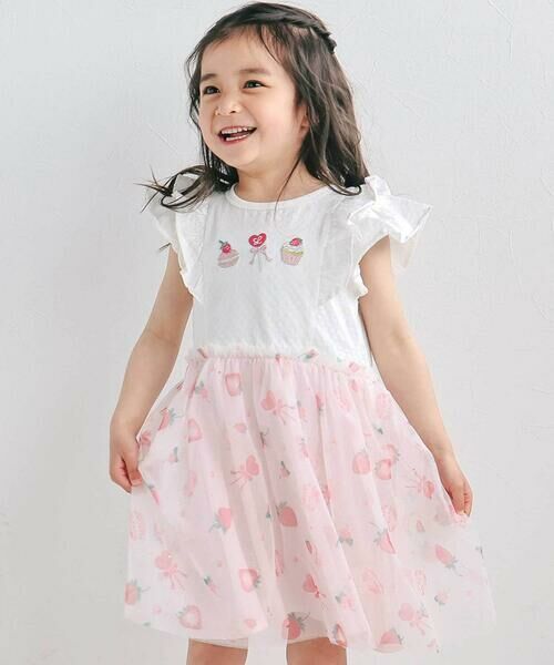 SLAP SLIP / スラップ スリップ ミニ丈・ひざ丈ワンピース | スイーツ刺しゅうフルーツ柄チュールワンピース(80~130cm)（ピンク系）