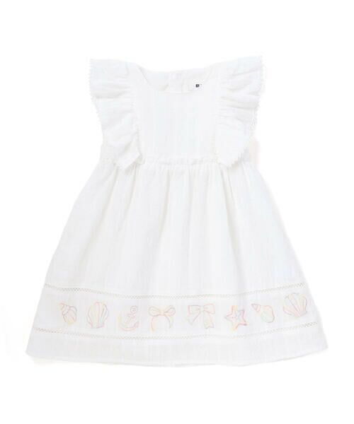 SLAP SLIP / スラップ スリップ ミニ丈・ひざ丈ワンピース | マリン刺しゅうワンピース(80~130cm)（ホワイト）