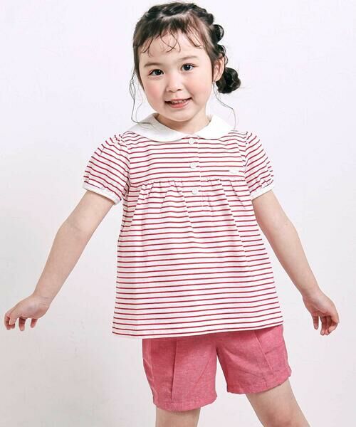 SLAP SLIP / スラップ スリップ その他トップス | 【マリンシリーズ】セーラーカラーボーダー半袖Tシャツ+パンツセットアップ(80~130cm)（レッド系）
