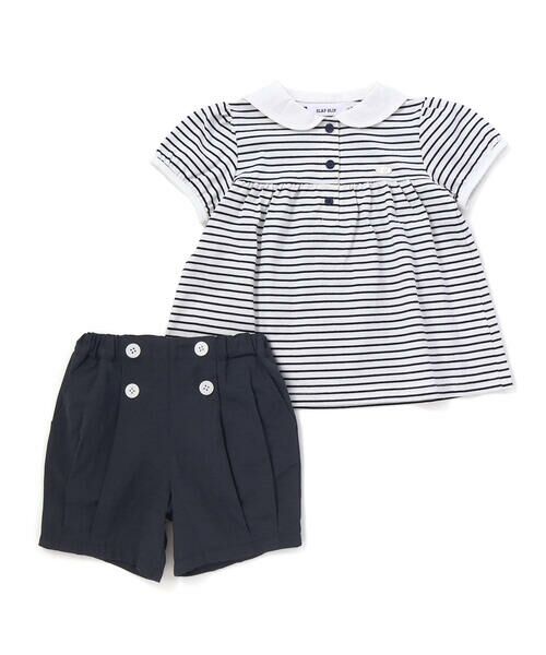 SLAP SLIP / スラップ スリップ その他トップス | 【マリンシリーズ】セーラーカラーボーダー半袖Tシャツ+パンツセットアップ(80~130cm)（ネイビー系）