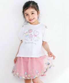 SLAP SLIP / スラップ スリップ その他トップス | スイーツ刺しゅう肩開き半袖Tシャツ＆スカパンセットアップ(80~130cm)