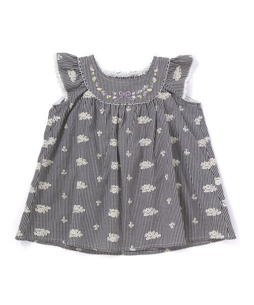 SLAP SLIP / スラップ スリップ Tシャツ | 【お揃い】肩フリルストライプ&チェックチュニック(80~130cm)（ブラック系）