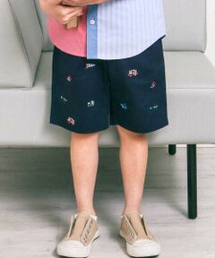 SLAP SLIP / スラップ スリップ ショート・ハーフ・半端丈パンツ | はたらくくるま恐竜総柄刺しゅうショートパンツ(80~130cm)