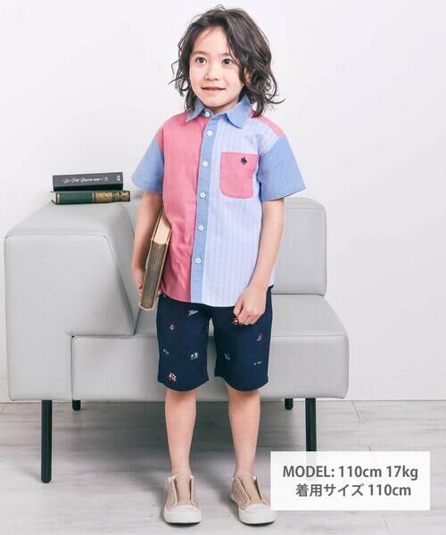 SLAP SLIP / スラップ スリップ ショート・ハーフ・半端丈パンツ | はたらくくるま恐竜総柄刺しゅうショートパンツ(80~130cm) | 詳細1