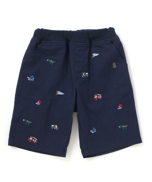 SLAP SLIP / スラップ スリップ ショート・ハーフ・半端丈パンツ | はたらくくるま恐竜総柄刺しゅうショートパンツ(80~130cm) | 詳細4