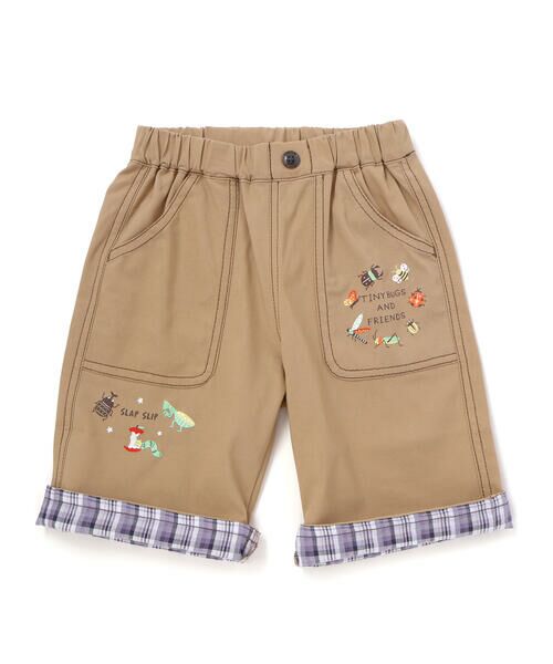 SLAP SLIP / スラップ スリップ ショート・ハーフ・半端丈パンツ | 裾チェック折り返し5.5分丈ストレッチパンツ(80~130cm)（ベージュ）