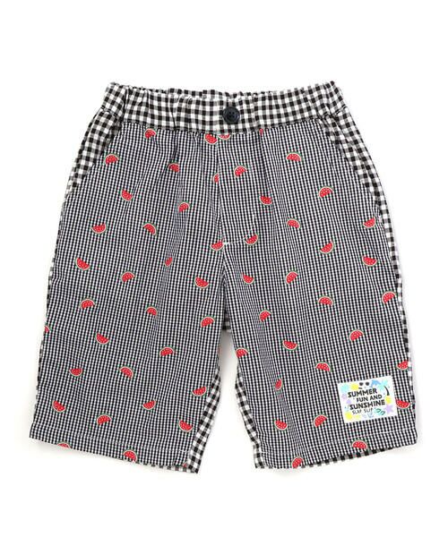 SLAP SLIP / スラップ スリップ ショート・ハーフ・半端丈パンツ | 【マリンシリーズ】ストライプ&チェック前後切り替え5分丈パンツ（ブラック系）